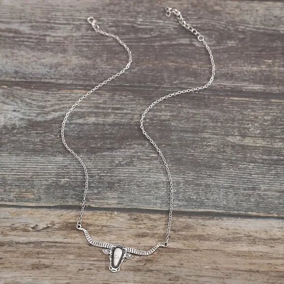 NWT White Turquoise Longhorn Bull Head Boho Necklace - Picture 11 of 12